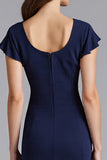Robe longue formelle à manches de sirène bleu marine