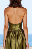 Satin olive Col V profond Une robe formelle ligne avec fente