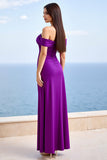 Robe longue formelle froncée en satin fourreau prune