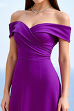 Robe longue formelle froncée en satin fourreau prune