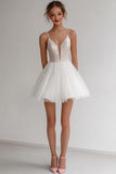 Robe courte de graduation en tulle ivoire scintillant