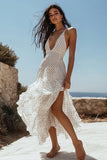 Robe longue bohème à pois blancs à pois en V