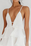 Robe courte de graduation en mousseline de soie blanche à volants
