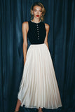 Robe longue formelle vintage en mousseline de soie noire et blanche