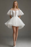 Robe de graduation en tulle blanc à épaules dénudées avec dentelle
