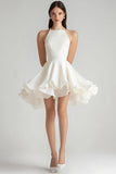 Robe courte de graduation en mousseline de soie ivoire simple