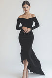 Robe formelle sirène en satin noir