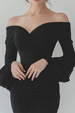 Robe formelle à manches longues en mousseline de soie noire avec volants