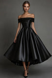 Satin noir Simple Une ligne Robe longue formelle