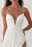 Robe de mariée en mousseline de soie blanche avec fente