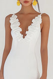 Robe moulante à volants en satin blanc