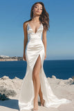 Robe de mariée longue sirène blanche avec fente