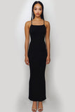 Simple Spaghetti Straps Midi Noir Cravate