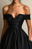 Robe de bal noire A Line Off Shoulder avec fente