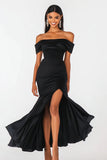 Robe cravate noire sirène à épaules dénudées avec fente