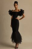 Robe longue formelle à volants sirène noire