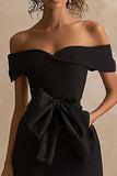 Robe longue formelle sirène en satin noir avec fente