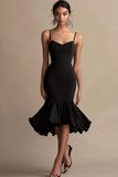 Robe mi-longue à volants sirène noire