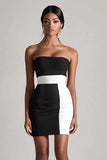 Robe courte moulante moulante en satin noir et blanc