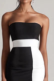 Robe courte moulante moulante en satin noir et blanc