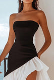 Noir et blanc Robe de cocktail asymétrique à volants