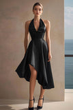 Robe mi-longue dos nu en satin noir
