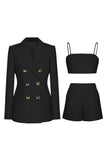 Noir 3 Pièces Pointe Revers Double Boutonnage Femmes Costumes de Bal