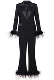 Fuchsia 2 Pièce Peak Lapel Femmes Costumes de Bal avec Plume