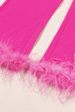 Fuchsia 2 Pièce Peak Lapel Femmes Costumes de Bal avec Plume