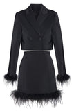 Noir 2 Pièce Peak Lapel Short Femmes Bal Costumes avec Plume