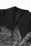 Noir Scintillant Pointe Revers Double Boutonnage Femmes Bal Blazer avec Perles