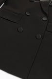 Noir Scintillant Pointe Revers Double Boutonnage Femmes Bal Blazer avec Perles