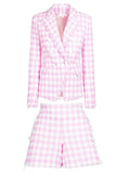 Rose 2 Pièce Pointe Revers Double Boutonnage Femmes Bal Costumes Avec Poches