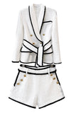 Blanc 2 pièces châle revers double boutonnage femmes bal costumes