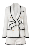 Blanc 2 pièces châle revers double boutonnage femmes bal costumes