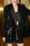 Sparkly noir pailleté pointe revers double boutonnage femmes bal blazer