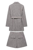 Gris 2 Pièce Cranched Lapel Femmes Costumes de Bal avec Ceintures