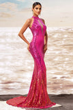 Robe d’invitée de mariée découpée sirène fuchsia scintillante