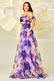 Robe de bal Floral Violet A Ligne avec Manches Détachables