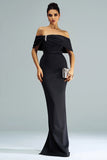 Robe d’invitée de mariage noire sirène à épaules dénudées