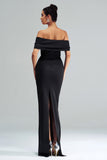Robe d’invitée de mariage noire sirène à épaules dénudées