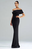 Robe d’invitée de mariage noire sirène à épaules dénudées