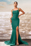 Robe de bal sirène vert foncé avec fente