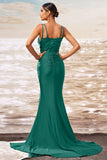 Robe de bal sirène vert foncé avec fente