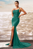 Robe de bal sirène vert foncé avec fente