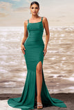 Robe de bal sirène vert foncé avec fente