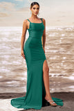 Robe de bal sirène vert foncé avec fente