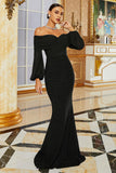 Robe de bal noire sirène à épaules dénudées