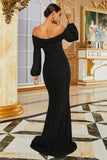 Robe de bal noire sirène à épaules dénudées