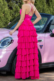 Halter Fuchsia Robe de soirée à plusieurs niveaux